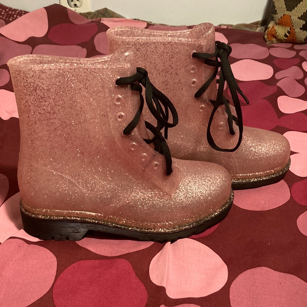 Pink Sparkly Translucent Rain Boots